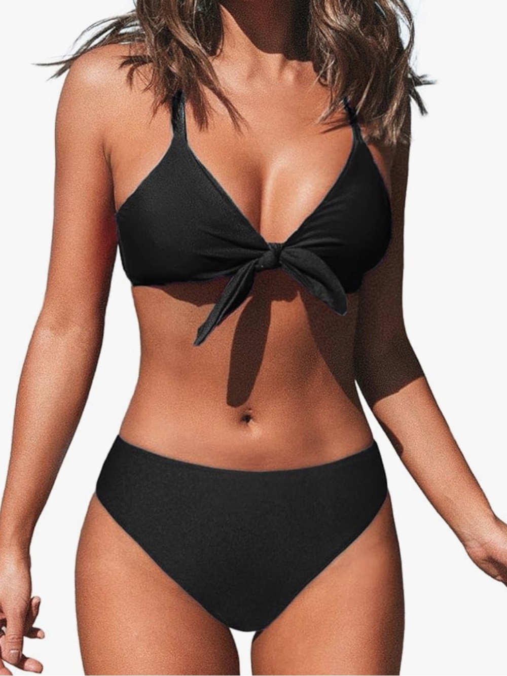 Cupshe Black Tie-Front Bikini Set Women Swim Size Medium